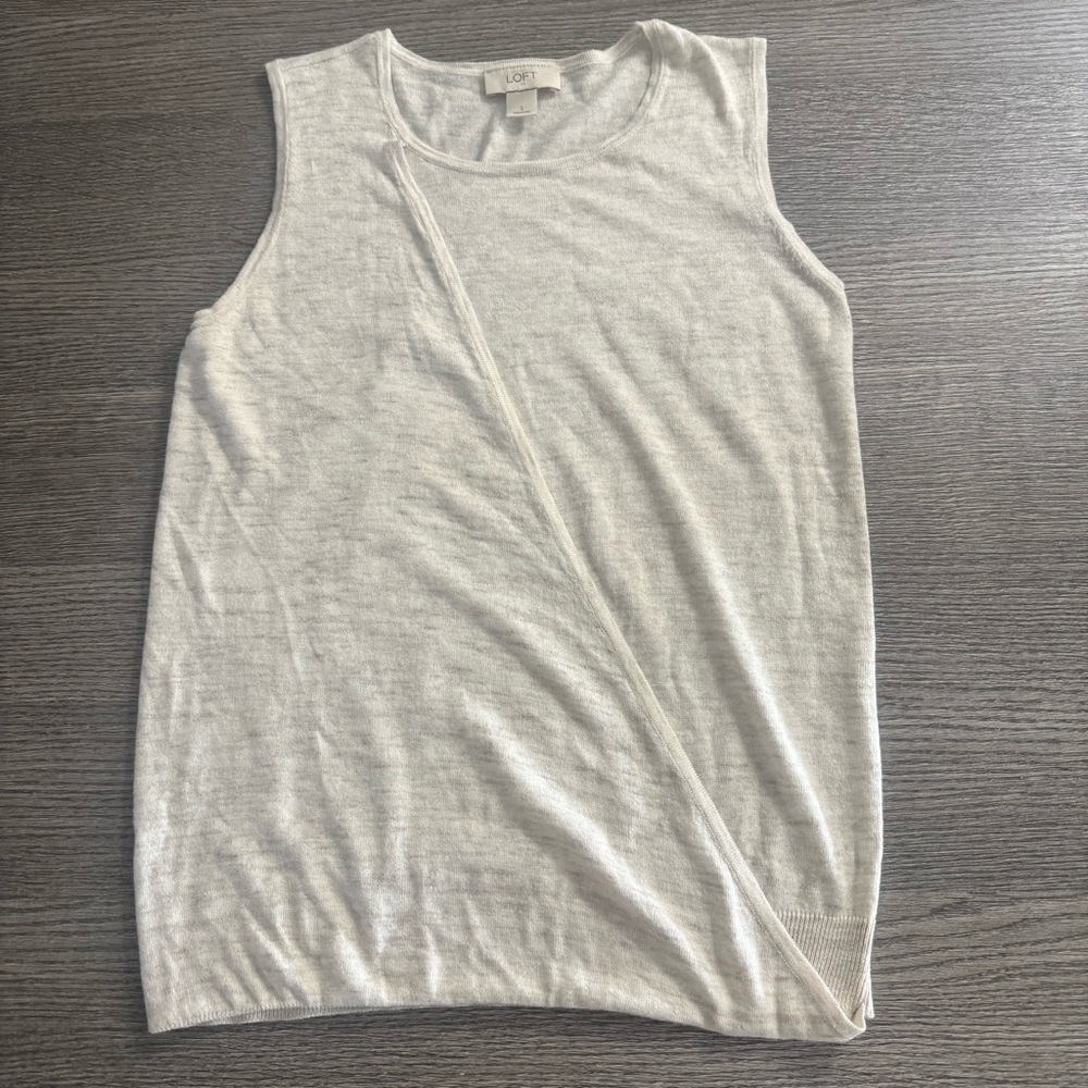 Ann Taylor Loft Women’s Sleeveless Knit Top Wrap Front Size S Beige - Picture 4 of 6